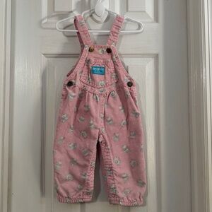 OshKosh B'gosh Baby Girl Pink Corduroy Overalls with Bear Playing in the Snow